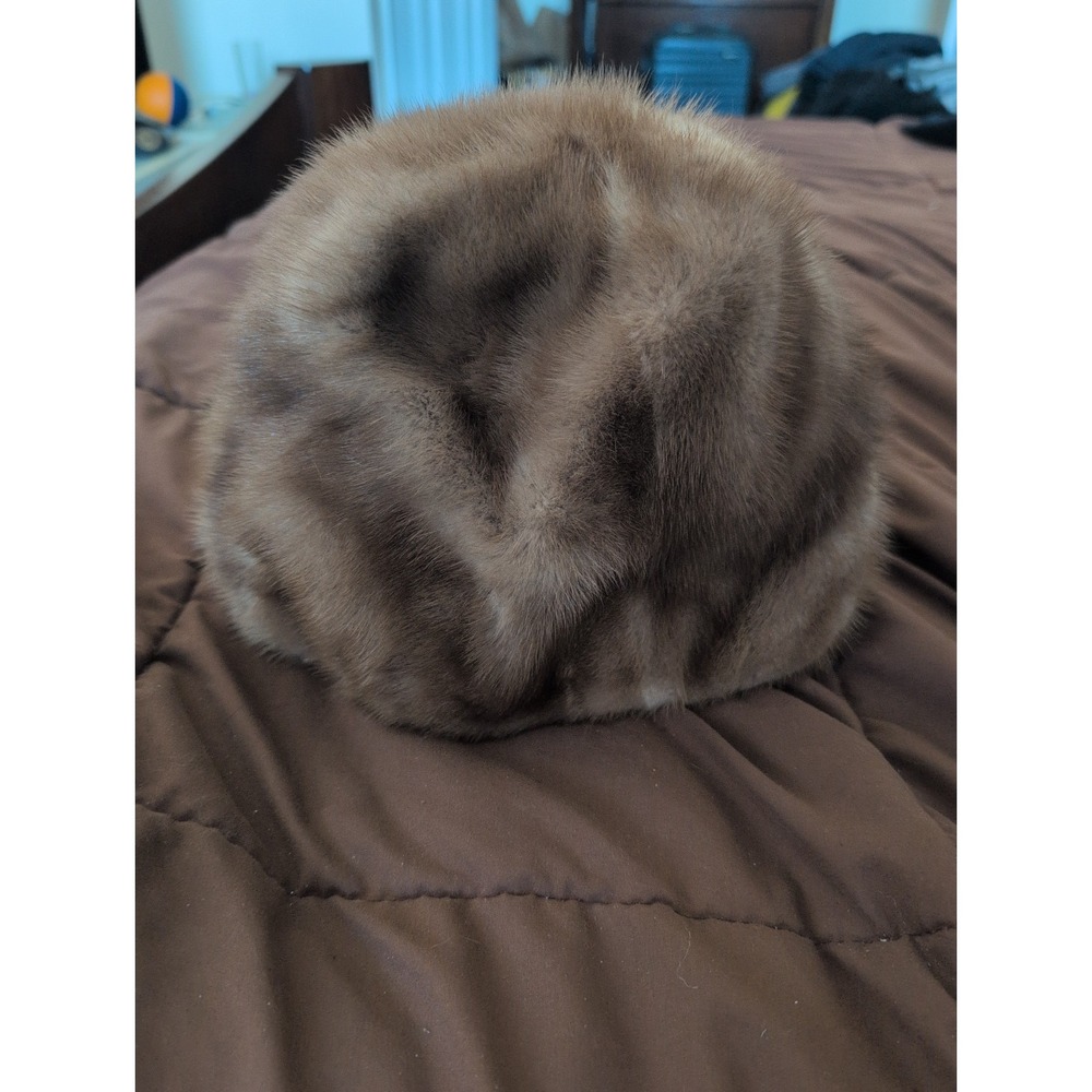 Vtg Saks Fifth Avenue Real Mink Fur Beret Hat Pastel Brown Scissors Label